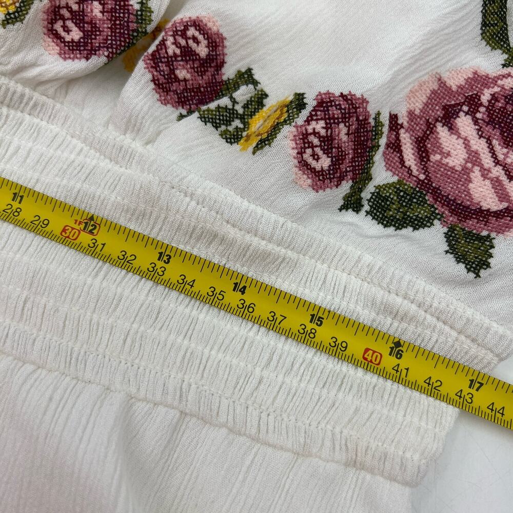 Forever 21 Cross Stitch Floral embroidered Maxi Dress White Rayon - Picture 7 of 10